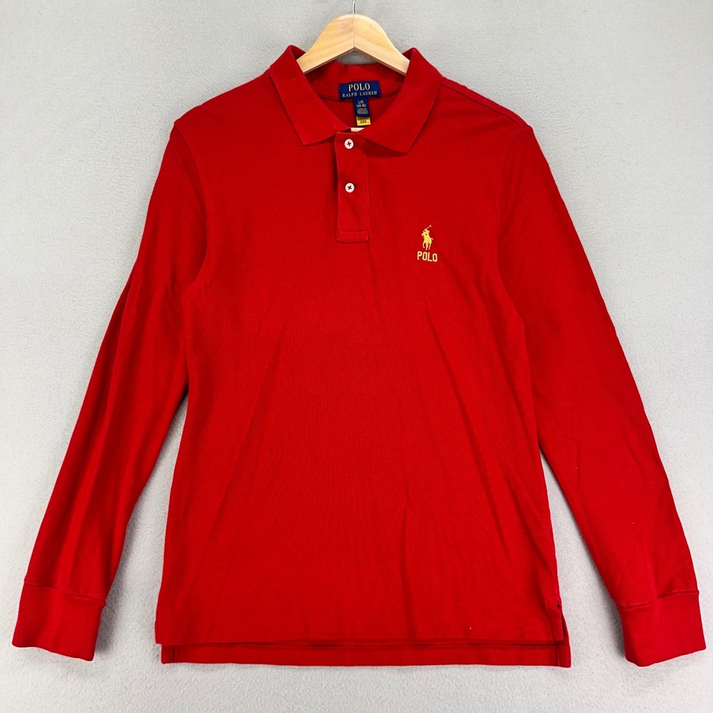 Polo Ralph Lauren Rugby Shirt Youth Large Red Spell-Out Pony‎ Long Sleeve Preppy